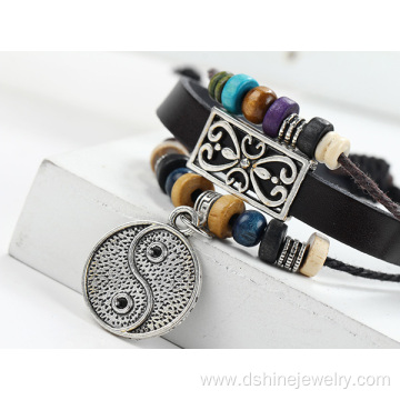 Beads Bangle Jewelry Wholesale Girl's Charm Leather Bracelet